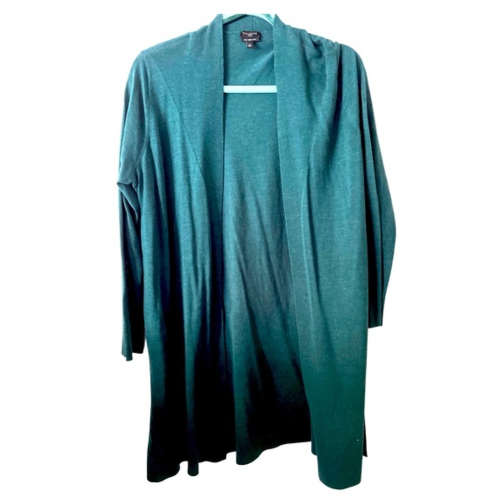 Talbots Petites Pure Merino Wool Emerald Green Long Open Cardigan LP
